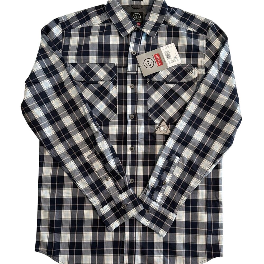 Wrangler Men’s Blue & White Plaid Button Down Shirt Size Small NWT